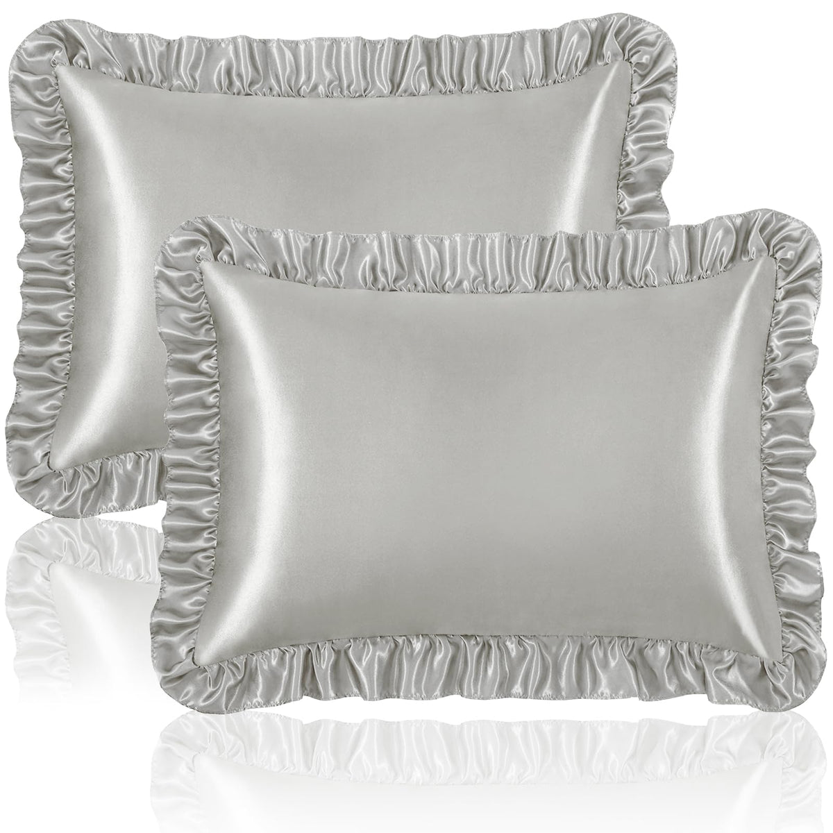 Homiest Blush Pink Ruffle Satin Pillowcase Set of 2, Standard