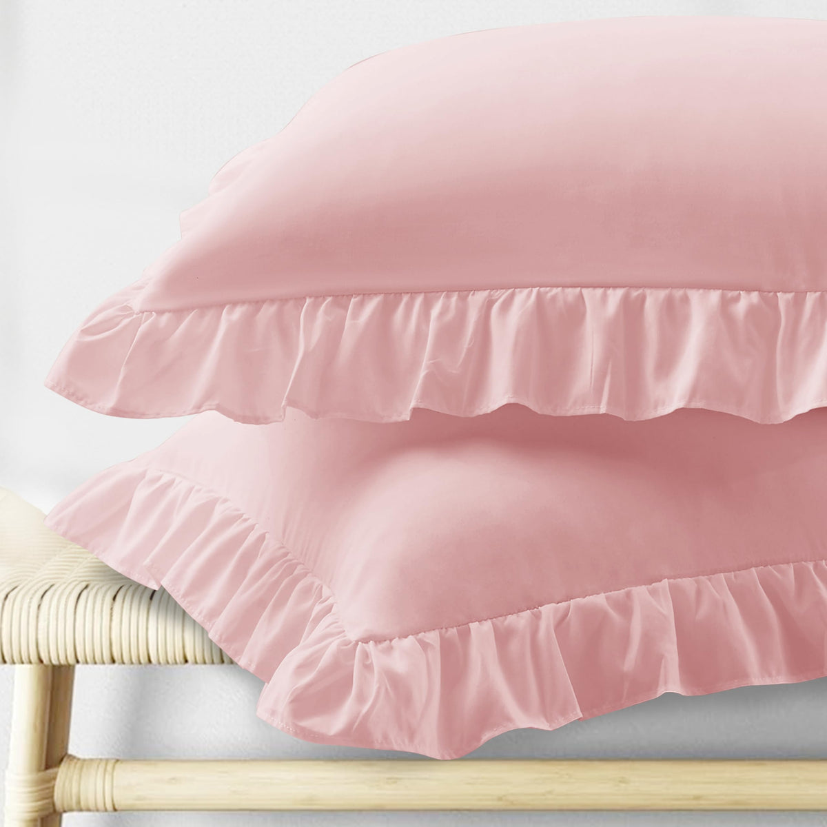 KKJIAF Ruffle Pillow Cases King Size Set of 2, White