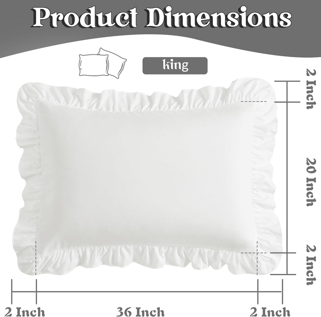 KKJIAF Ruffle Pillow Cases King Size Set of 2, White