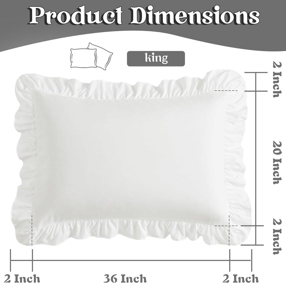 KKJIAF Ruffle Pillow Cases King Size Set of 2, White