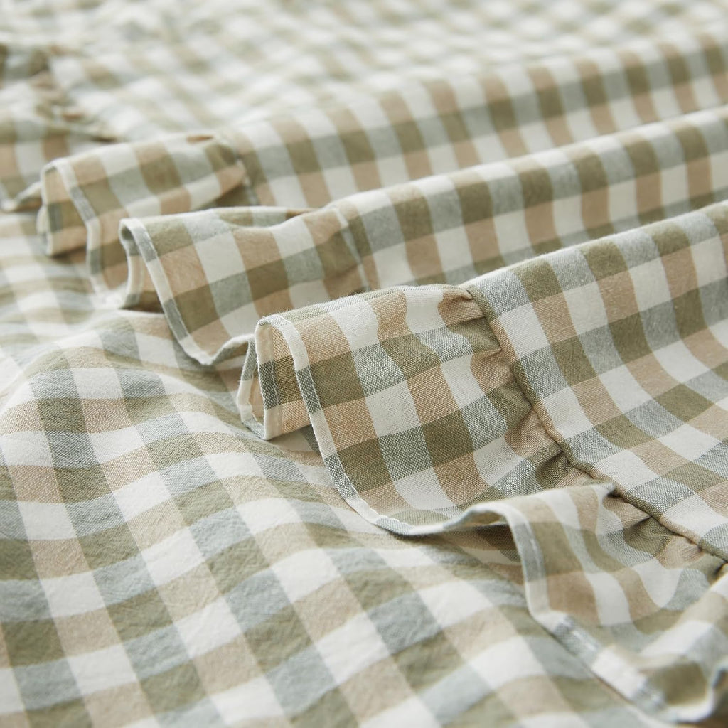KKJIAF 2 Pcs Plaid Ruffle Pillow Case Standard Size, Sage Green Plaid
