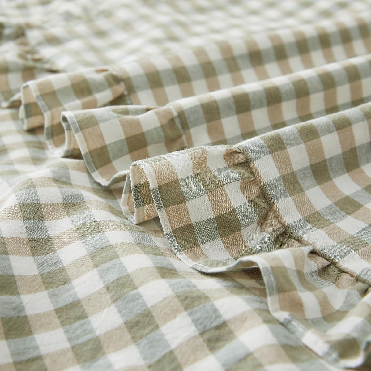 KKJIAF 2 Pcs Plaid Ruffle Pillow Case Standard Size, Sage Green Plaid