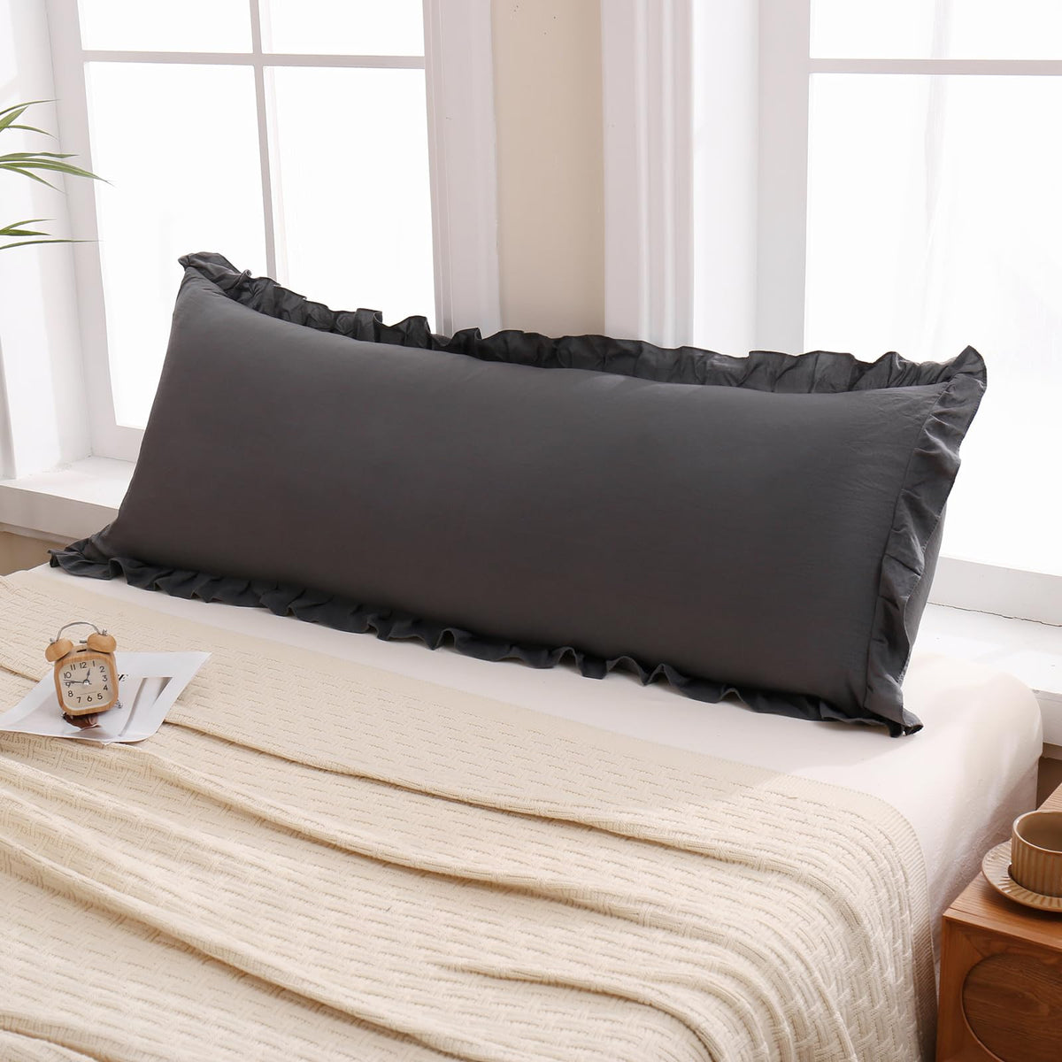 Boho White Body Pillowcase 20x54in - Ruffled Fringe Decor Sham