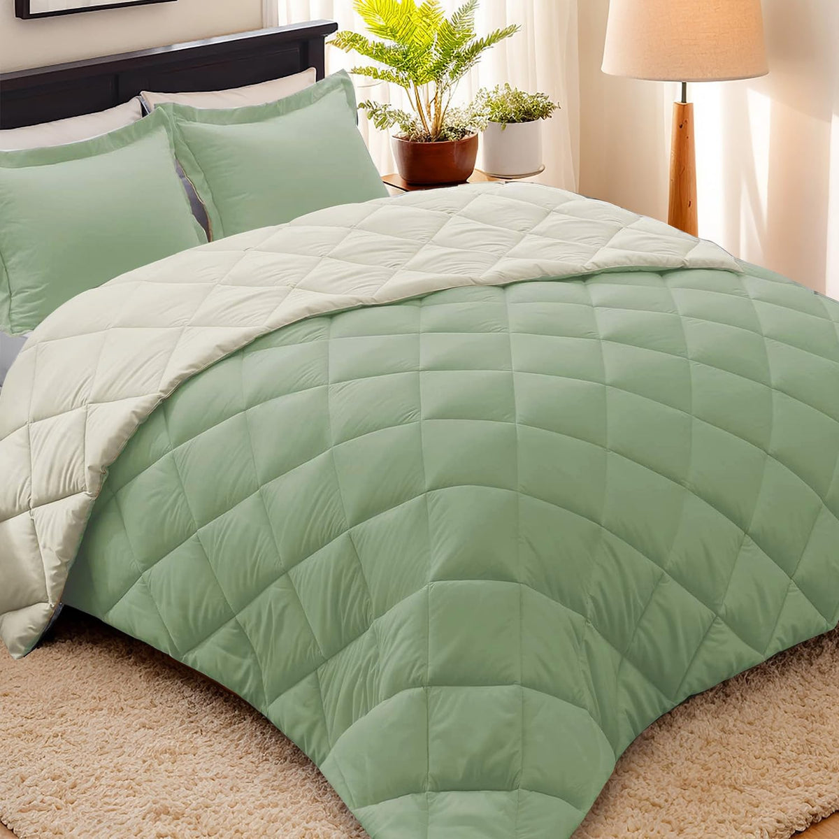 HIG 3pc Green Queen Size Bedding Comforter Set Duvet Insert Blanket