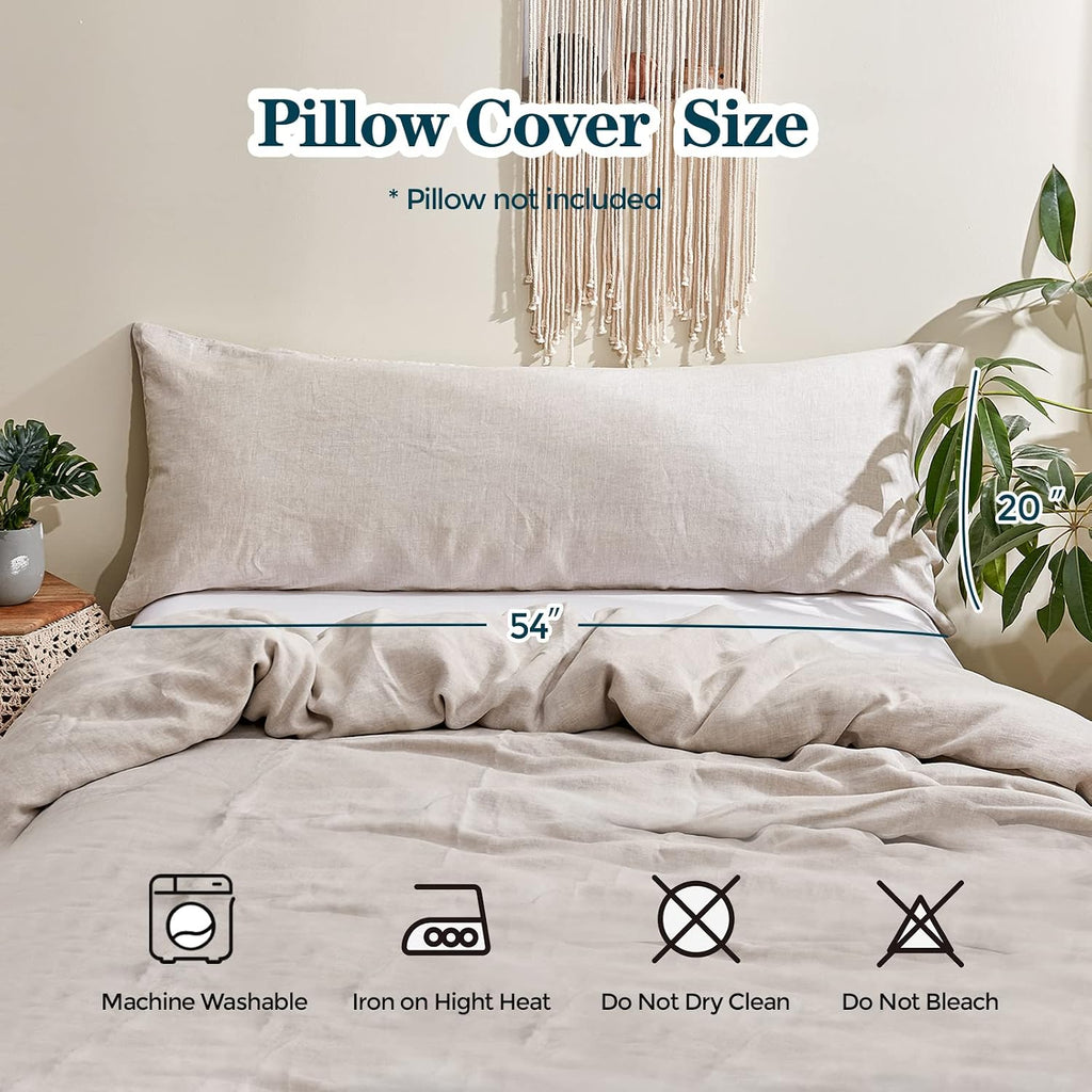 Simple&Opulence Body Pillow Cover 20" x 54",100% Pure Linen, Ultra Soft and Breathable, Body Pillowcase with Envelope Closure for Adults(Linen)
