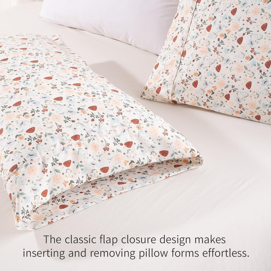 Queen Pillow Cases Set of 2, Ultra Soft Wrinkle-Free Microfiber Pillow Covers with Open-end Closure, Fade/Stain/Shrink Resistant, Machine Washable, Butterfly Garden Print, 20"x30" Queen Size