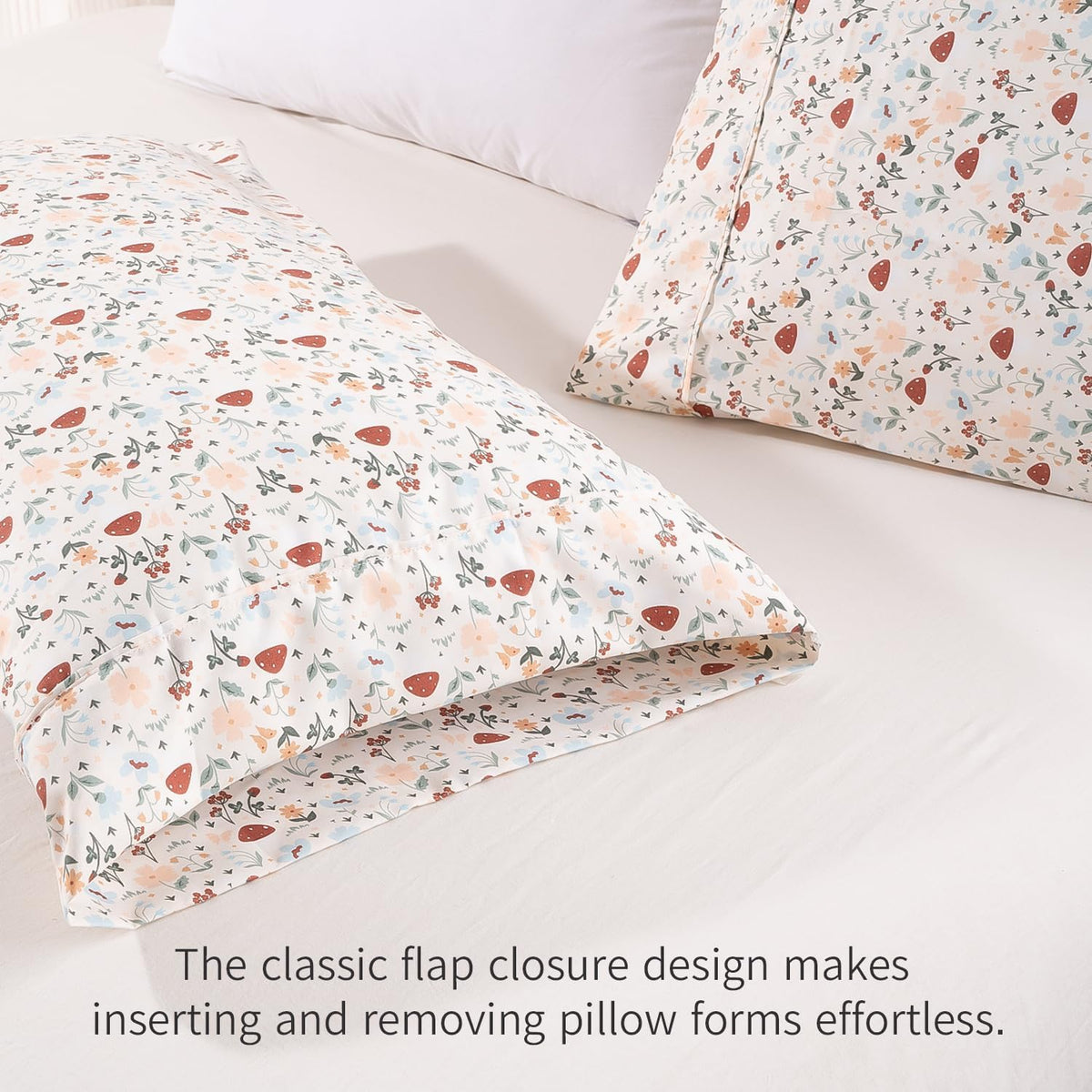 Queen Pillow Cases Set of 2, Ultra Soft Wrinkle-Free Microfiber Pillow Covers with Open-end Closure, Fade/Stain/Shrink Resistant, Machine Washable, Butterfly Garden Print, 20"x30" Queen Size