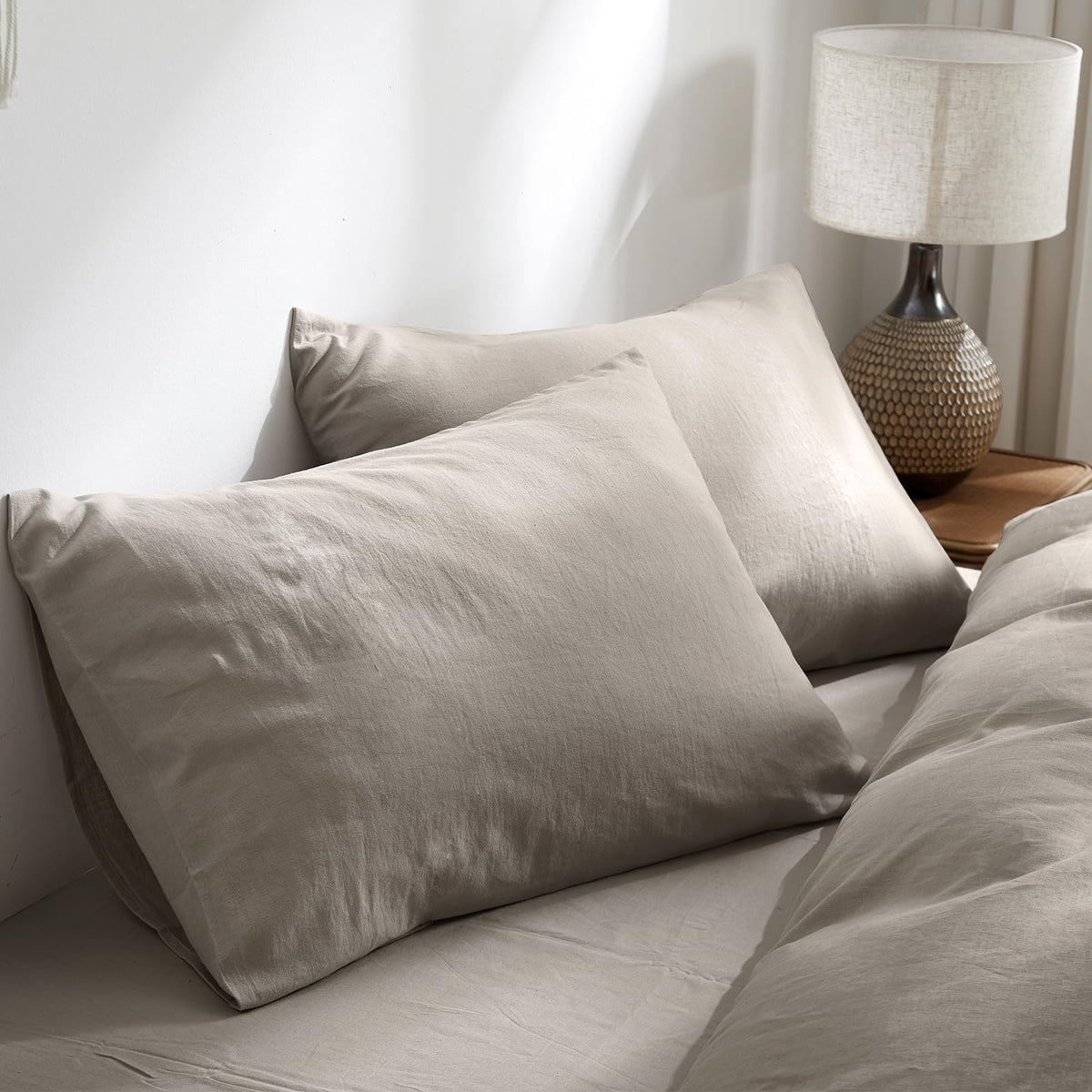 TUMEI 100% Linen King Pillow Cases Set of 2 (20"x36"), White Natural Linen