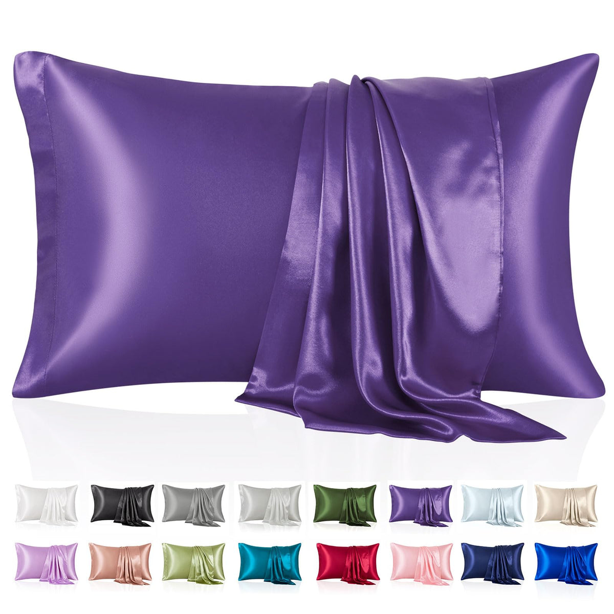 Silk Like Satin Pillowcase Standard Size, Royal Blue, 2 Pack, 20x26 Inches