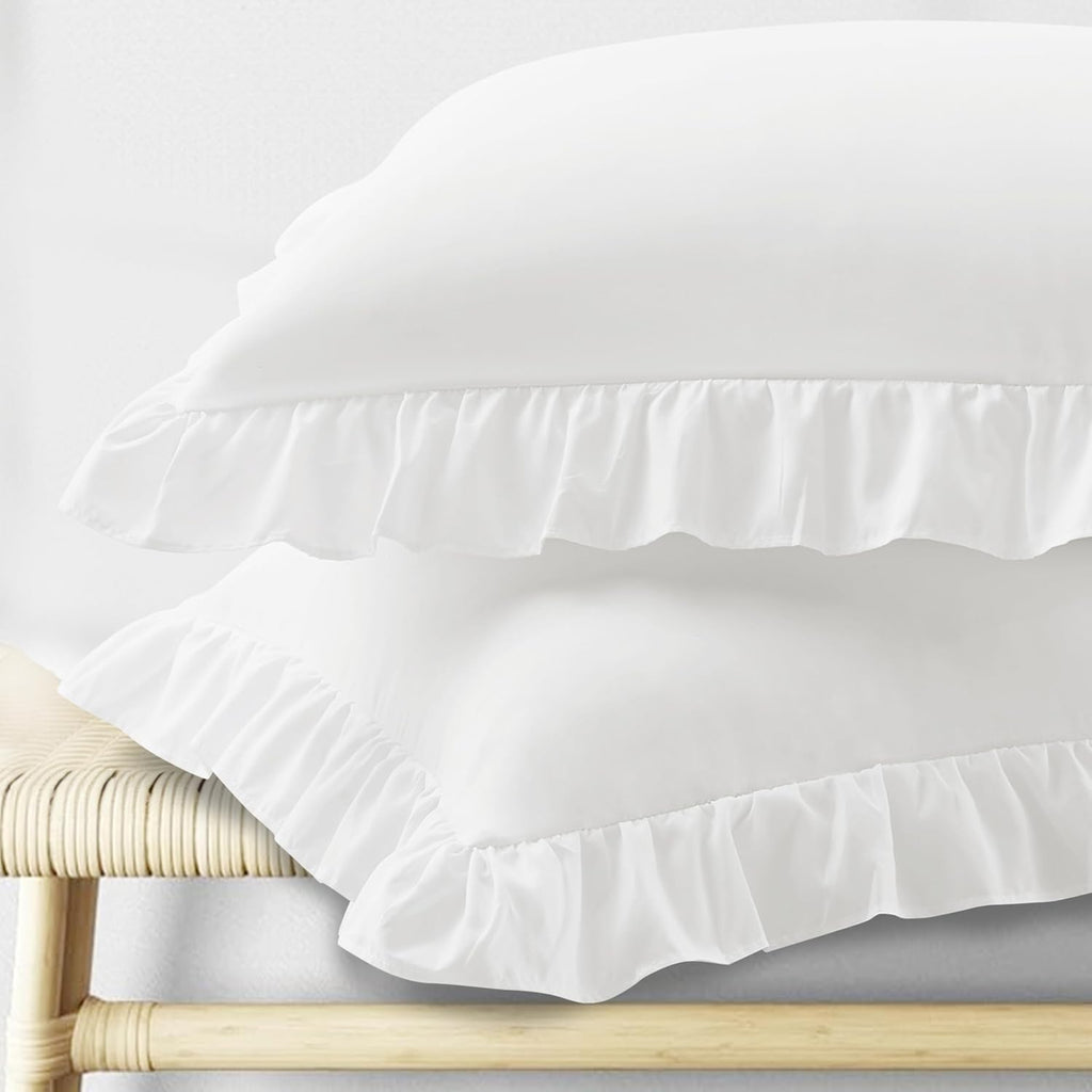 KKJIAF Ruffle Pillow Cases King Size Set of 2, White