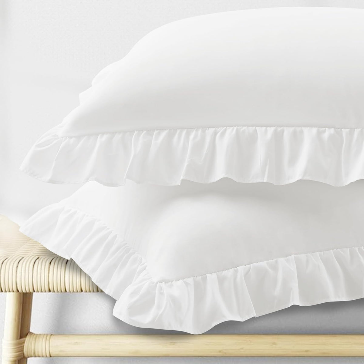 KKJIAF Ruffle Pillow Cases King Size Set of 2, White