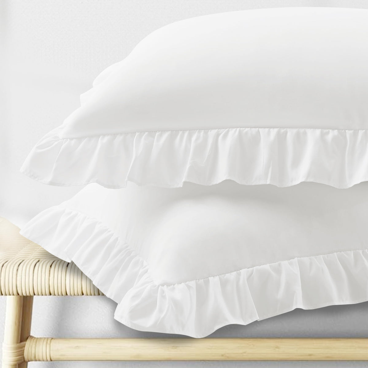 KKJIAF Ruffle Pillow Cases King Size Set of 2, White