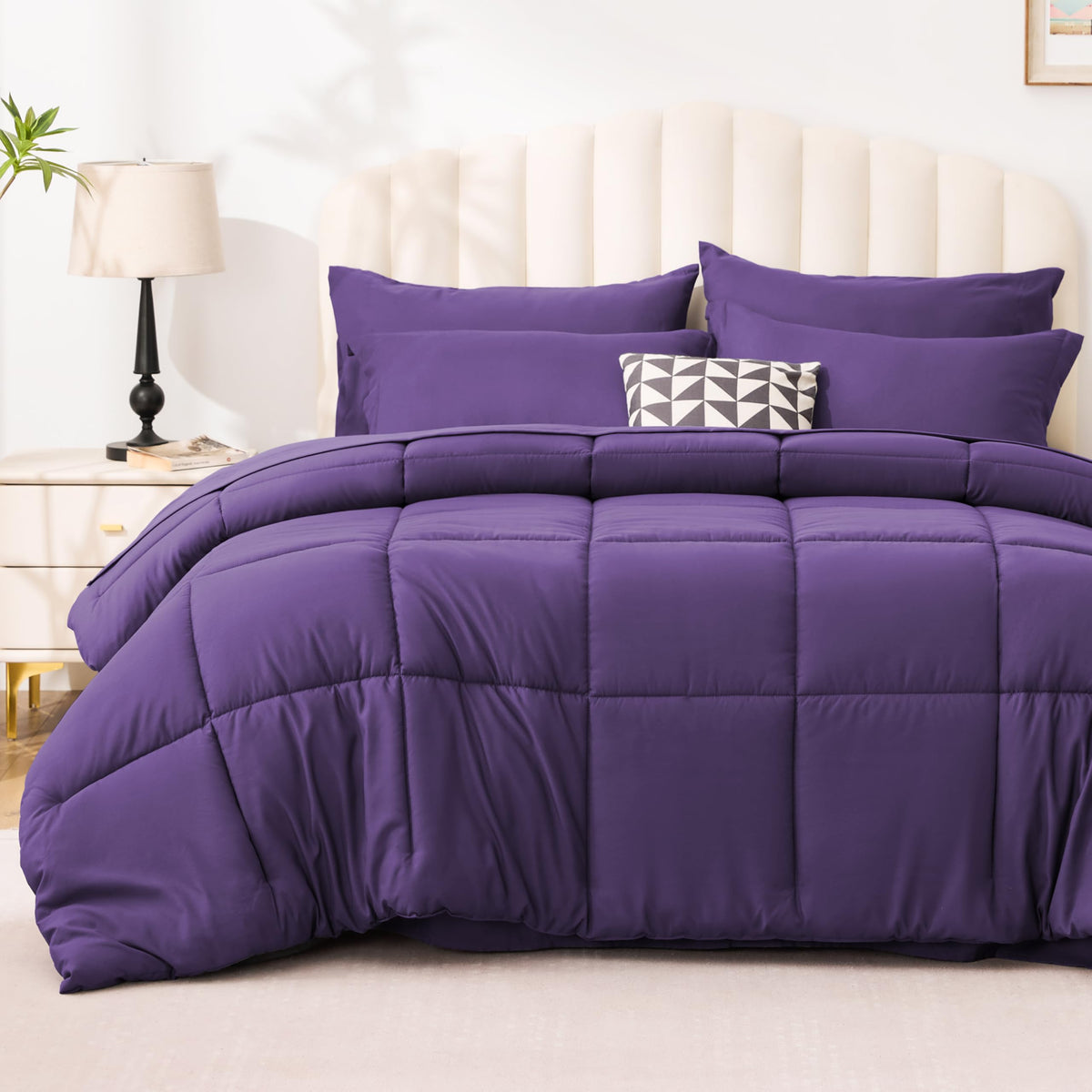 Love's cabin Full Comforter Set Black, 7 Pieces Full Bed in a Bag, All Season Bedding Sets with 1 Comforter, 1 Flat Sheet, 1 Fitted Sheet, 2 Pillowcase and 2 Pillow Sham