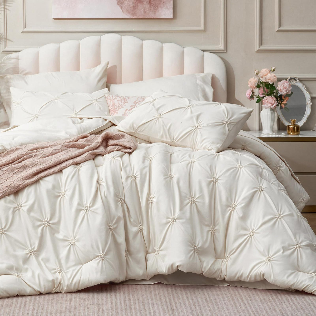 BEDELITE King Comforter Set Striped-Blush Pink,Fluffy & Soft Comforter