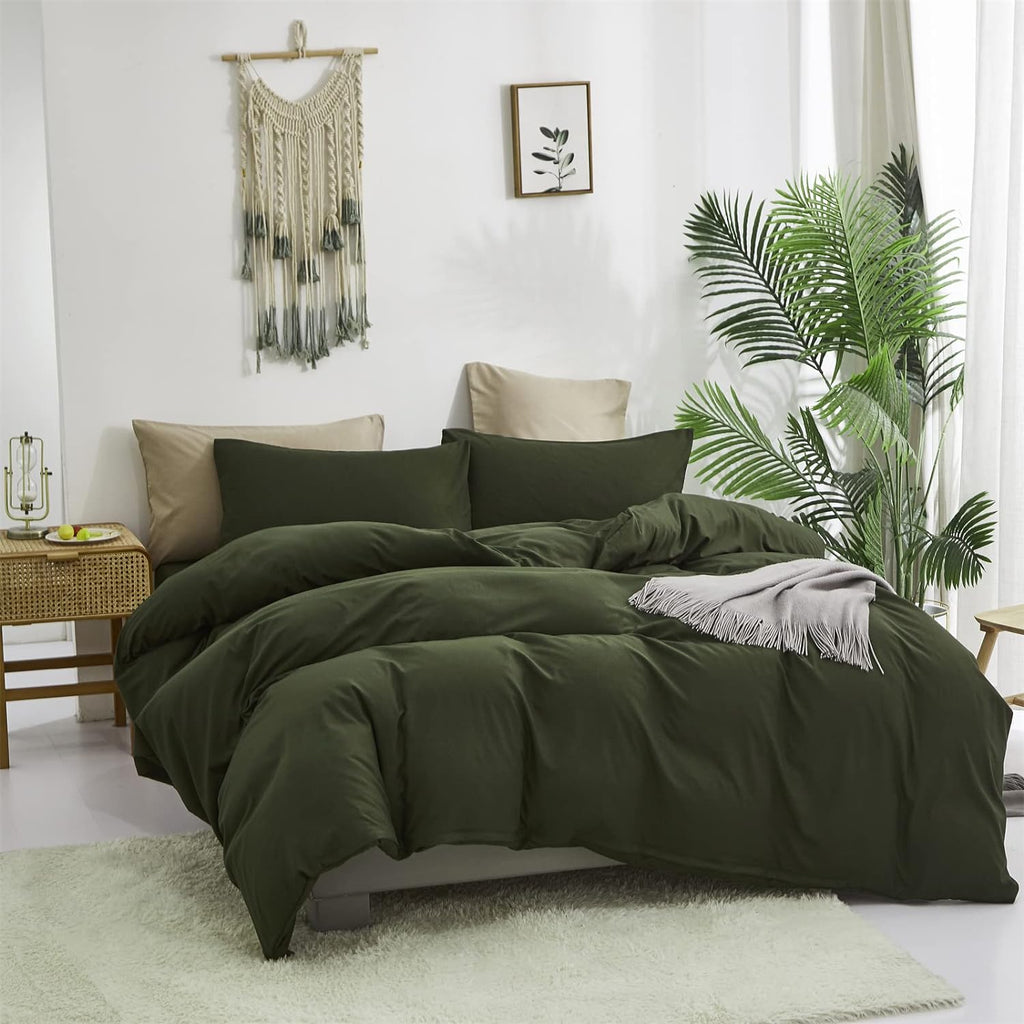 Luxlovery Green Comforter Set Full Army Green Bedding Set Minimalist Bedding Set Modern Soft Breathable Blanket Quilts Olive Comforter Set for Women Men Full Bed