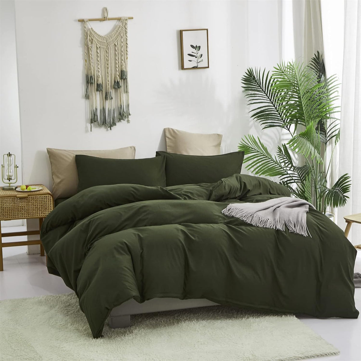 Luxlovery Green Comforter Set Full Army Green Bedding Set Minimalist Bedding Set Modern Soft Breathable Blanket Quilts Olive Comforter Set for Women Men Full Bed