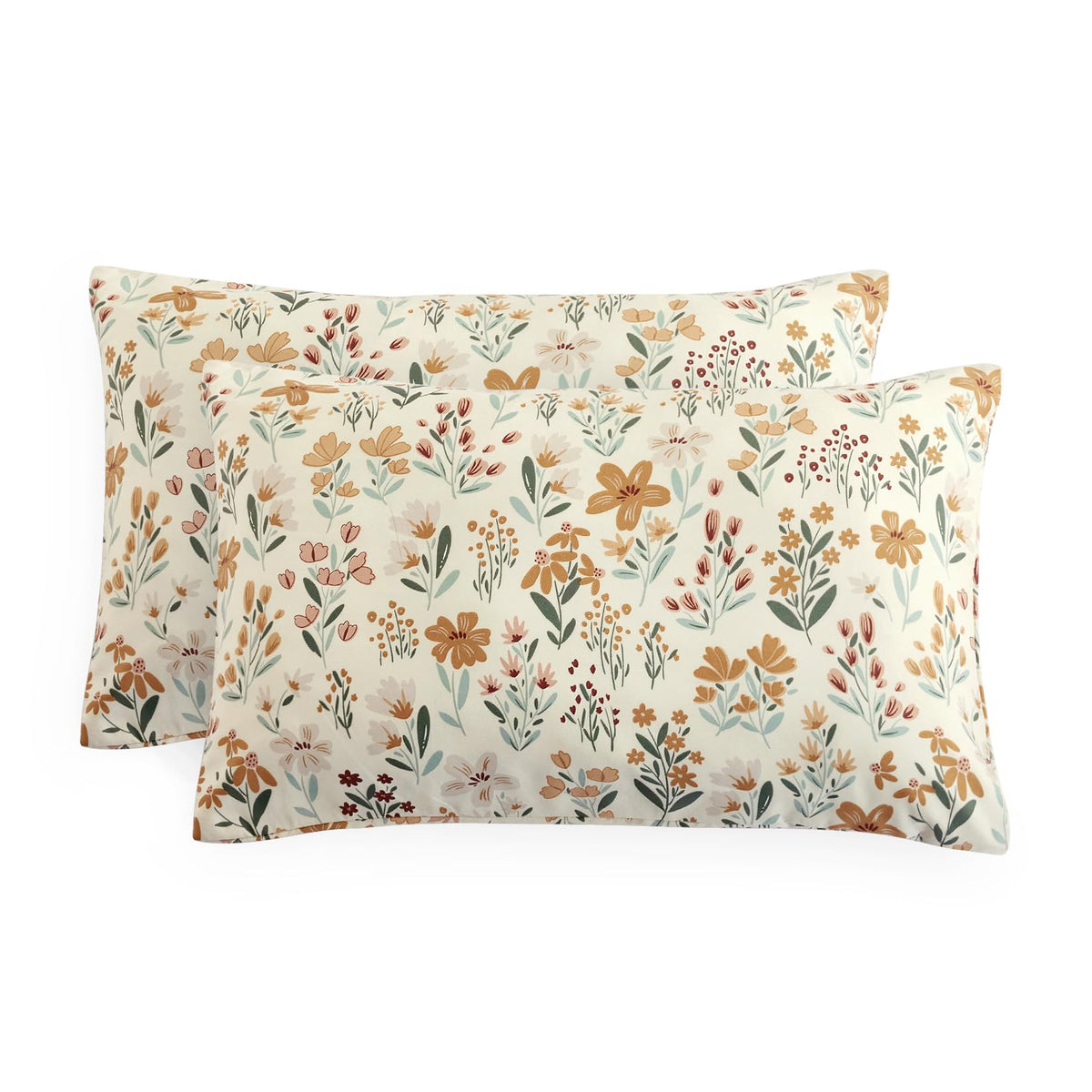 Wake In Cloud - Floral Pillow Cases, Botanical Flower Coquette Cottagecore Shabby Chic Aesthetic, Set of 2 Soft Pillowcases Pillow Shams Covers, Orange Cream, King Size 20x36 Inches