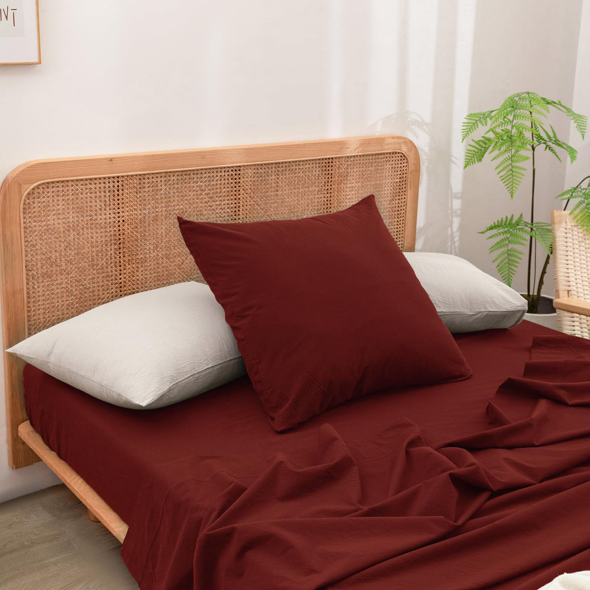 BESTOUCH Washed Cotton Pillowcases Linen Feel Olive Green Body