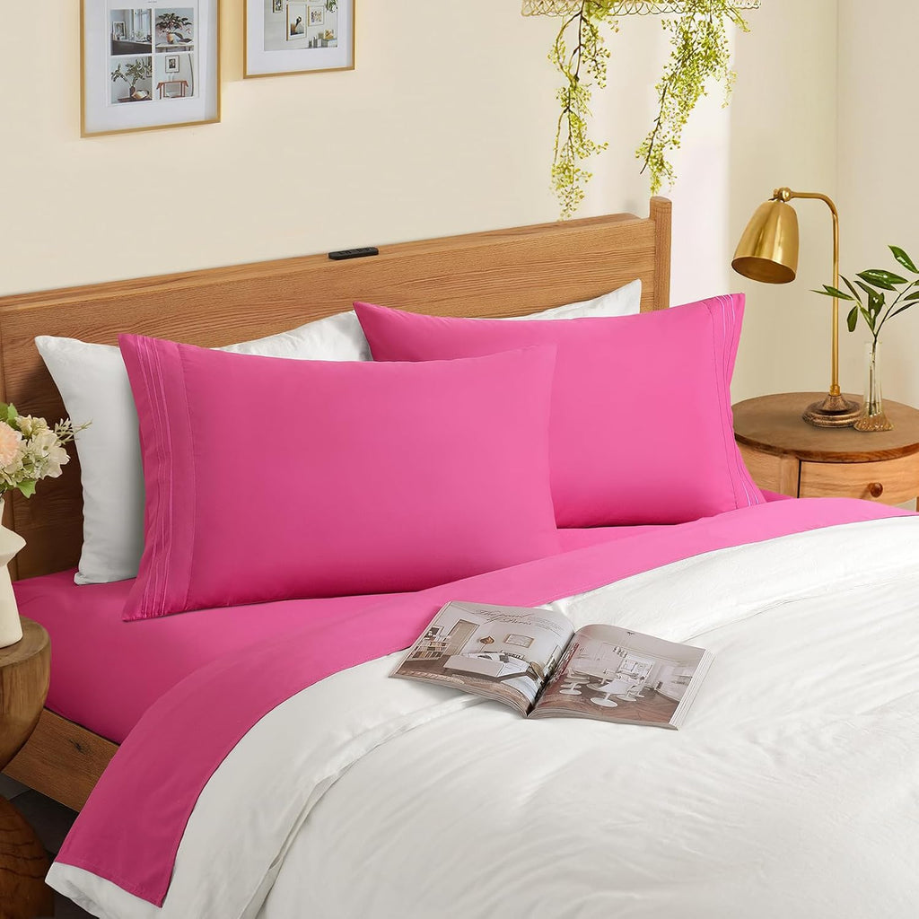 Horbaunal Microfiber Pillowcases Standard Size, Hot Pink, 2 Pack