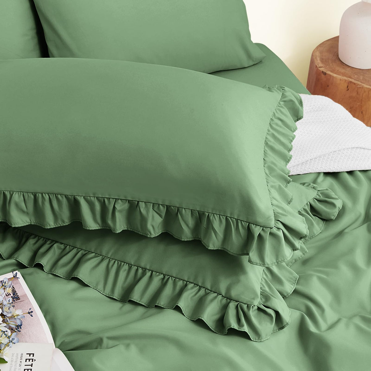 Horbaunal 2 Pack White Ruffle Pillowcases Standard Size, 20" x 26"