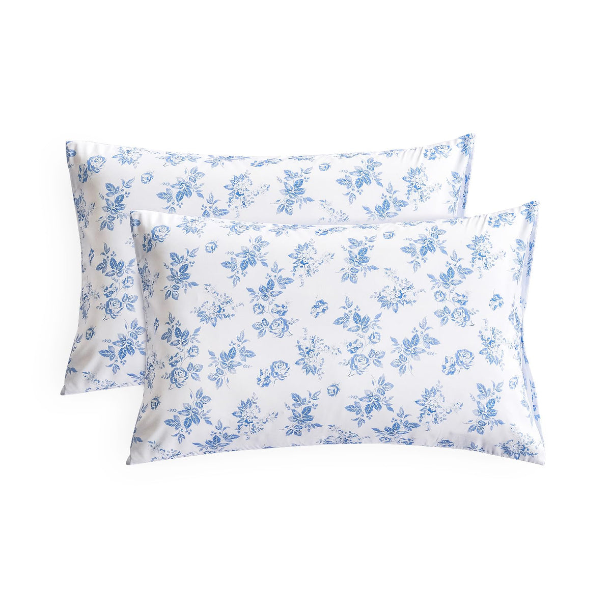Wake In Cloud - Cottagecore Pillow Cases, Floral Shabby Chic Vintage Flower Shabby Chic Coquette Aesthetic, Set of 2 Soft Pillowcases Pillow Shams Covers, Light Blue, Standard Size 20x26 Inches