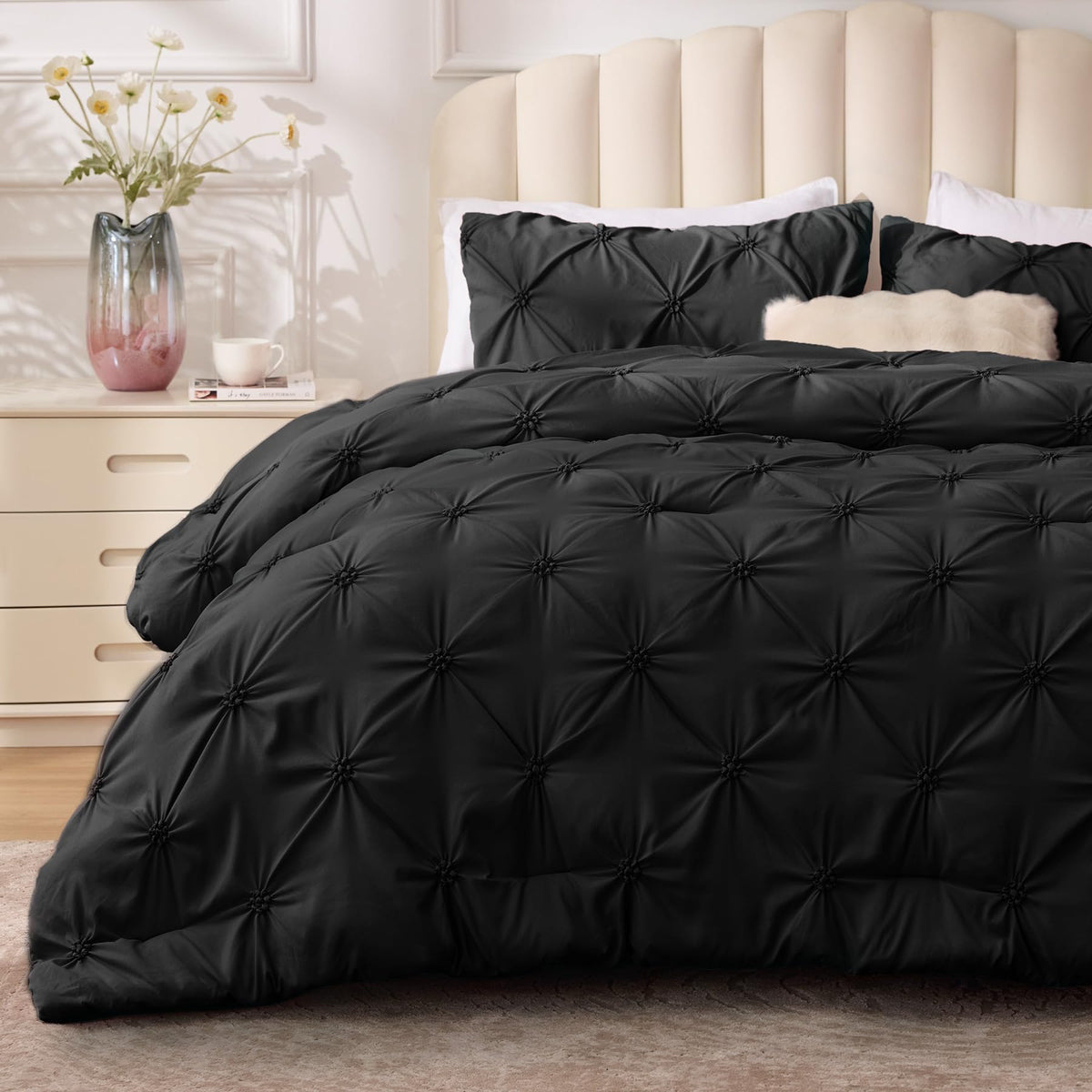 BEDELITE King Comforter Set Striped-Blush Pink,Fluffy & Soft Comforter