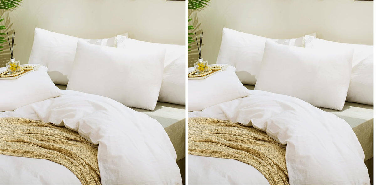 TUMEI 100% Linen King Pillow Cases Set of 2 (20"x36"), White Natural Linen