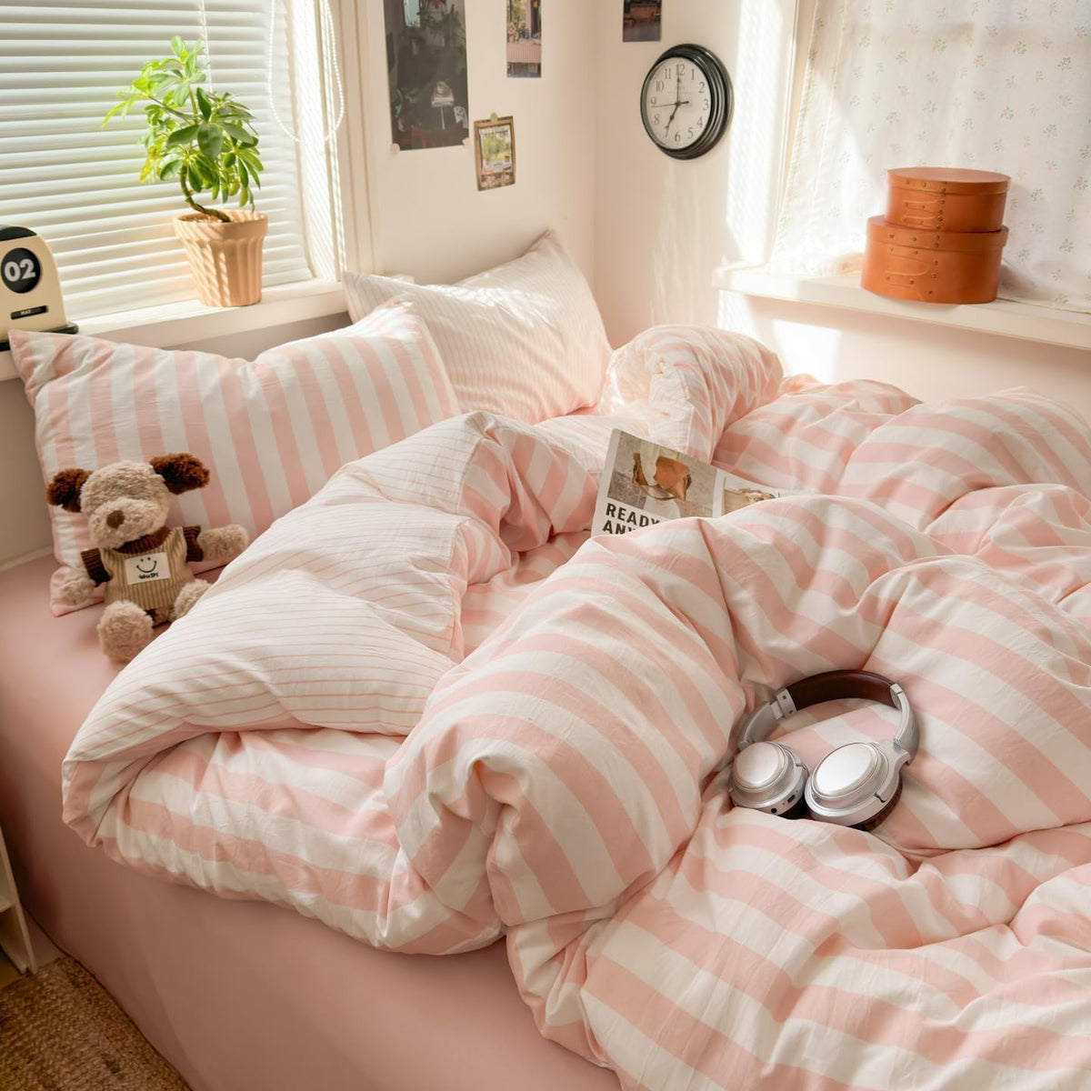 Plaid Comforter Set Full Blue Gingham Pink Bow Bedding Set