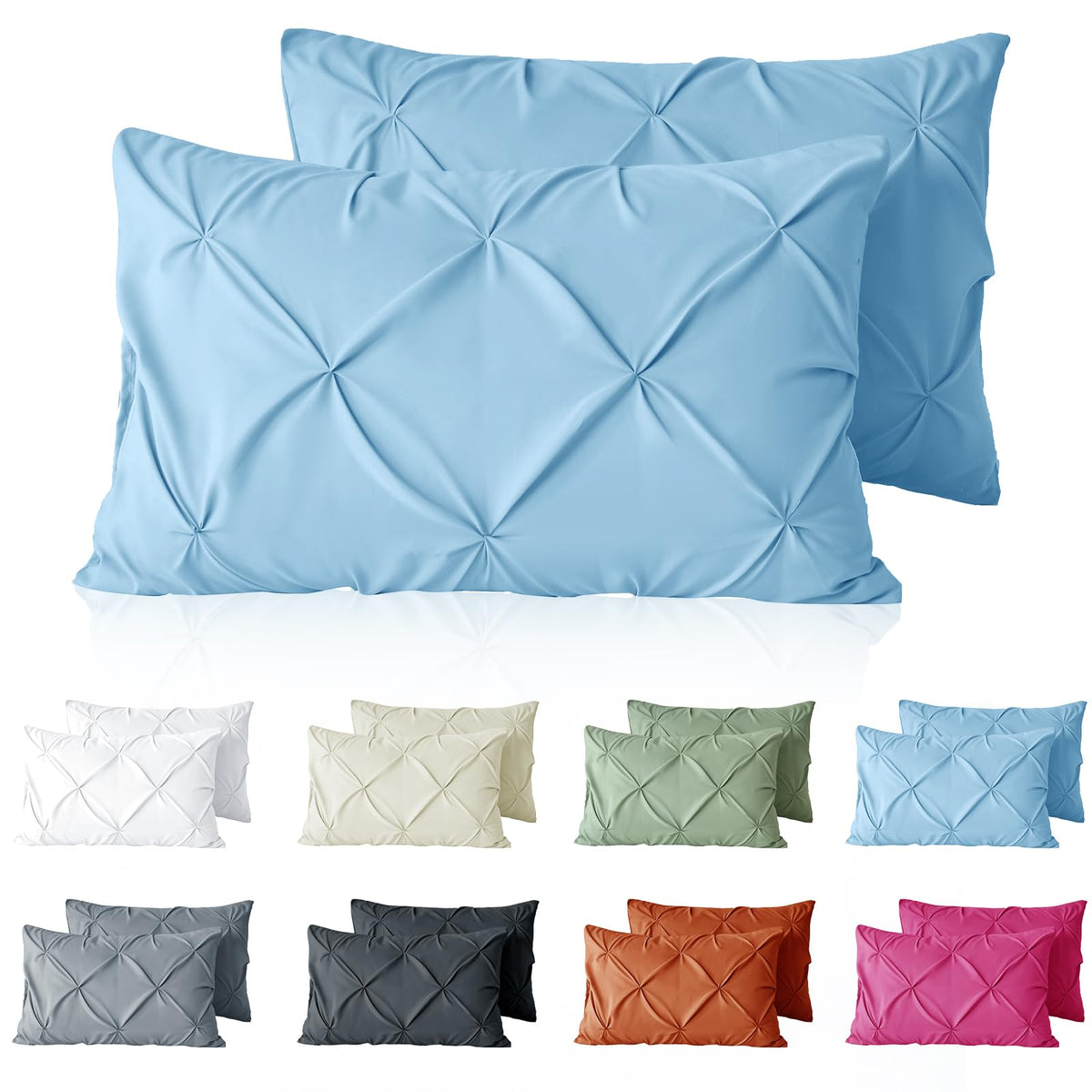 VACVELT 2pc White Pintuck Pillow Shams Standard, Envelope Closure