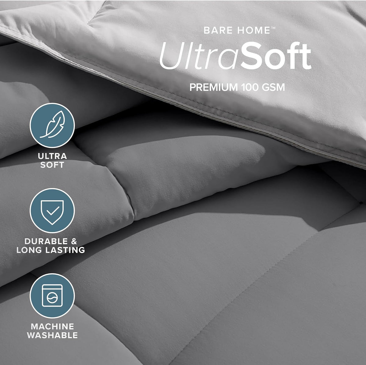 Bare Home Reversible Bed-in-A-Bag Comforter & Sheet Set - Queen - Down Alternative - Soft - Bedding Set (Queen, Light Grey/Grey)