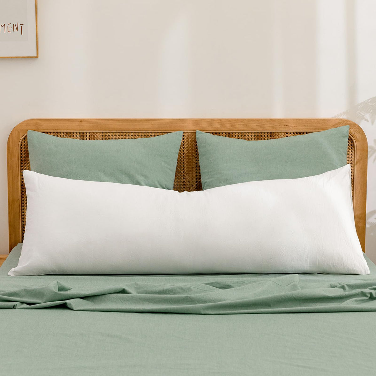 BESTOUCH Washed Cotton Pillowcases Linen Feel Olive Green Body