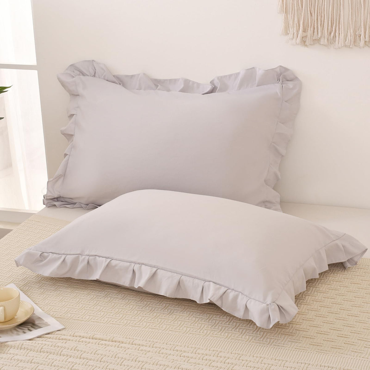 Boho White Body Pillowcase 20x54in - Ruffled Fringe Decor Sham