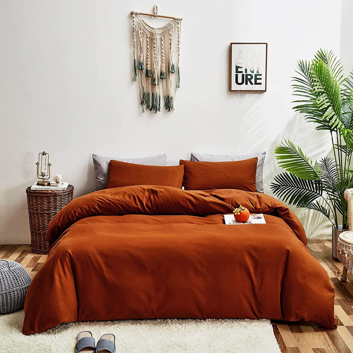 KAREVER Pumpkin Comforter Queen Pumpkin Color Bedding Set 3 Pieces Cinnamon Comforter Sets 1 Queen Comforter (90x90 inches) with 2 Pillowcases (20x26 inches)