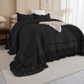 QSH Queen's House Light Blue Farmhouse Ruffled King Size Comforter Set,Lightweight Microfiber Inner Fill Fluffy Boho Chic Bedding Comforter,Ultra Soft Microfiber Inner Fill Bedding