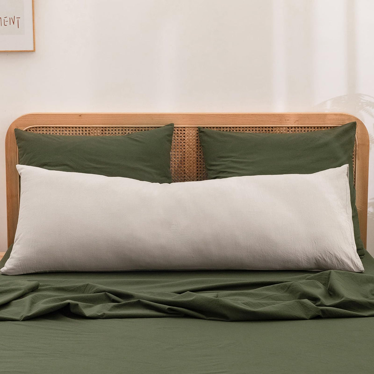 BESTOUCH Washed Cotton Pillowcases Linen Feel Olive Green Body