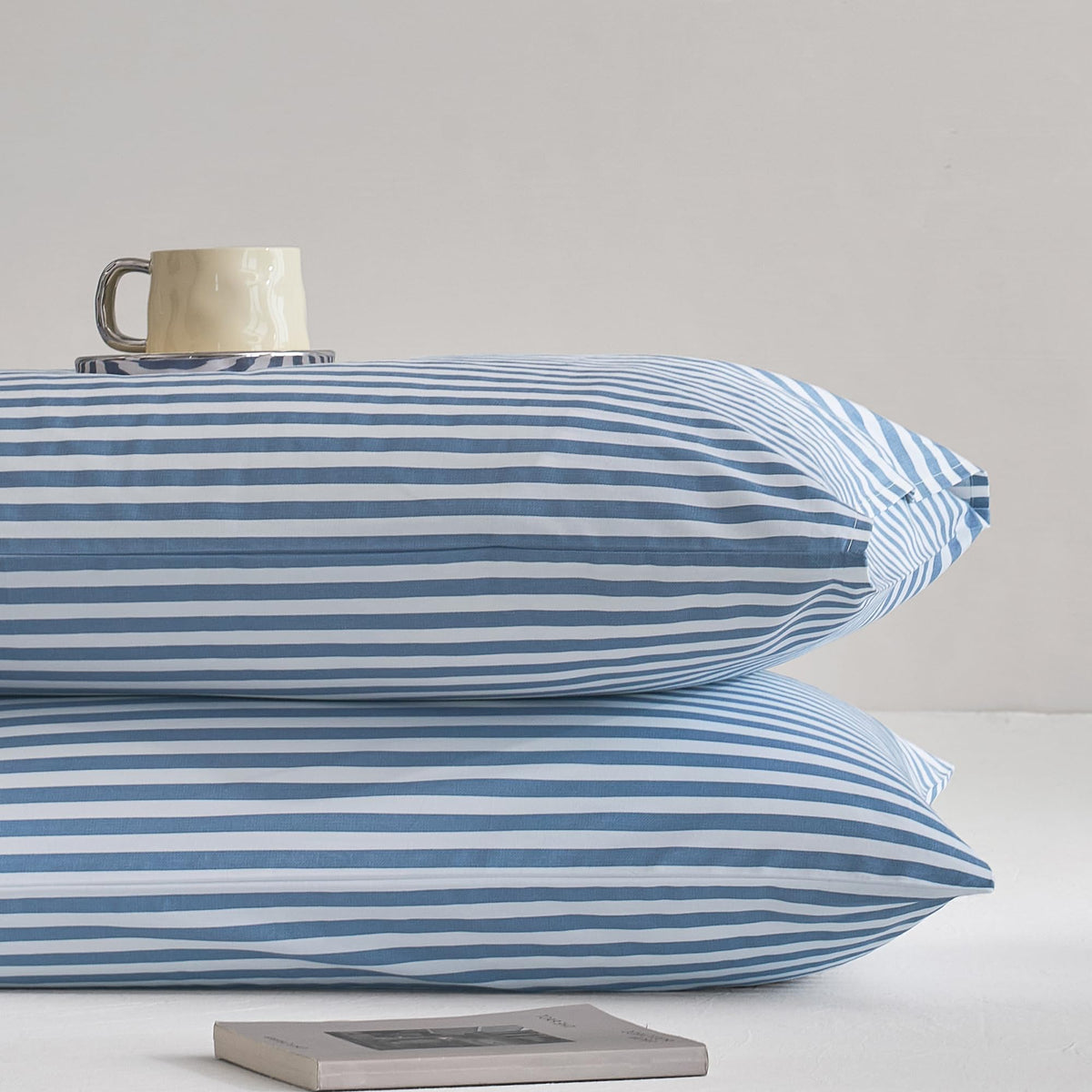 JELLYMONI Cotton Classic Striped Pillowcases Set of 2, Tan, Standard