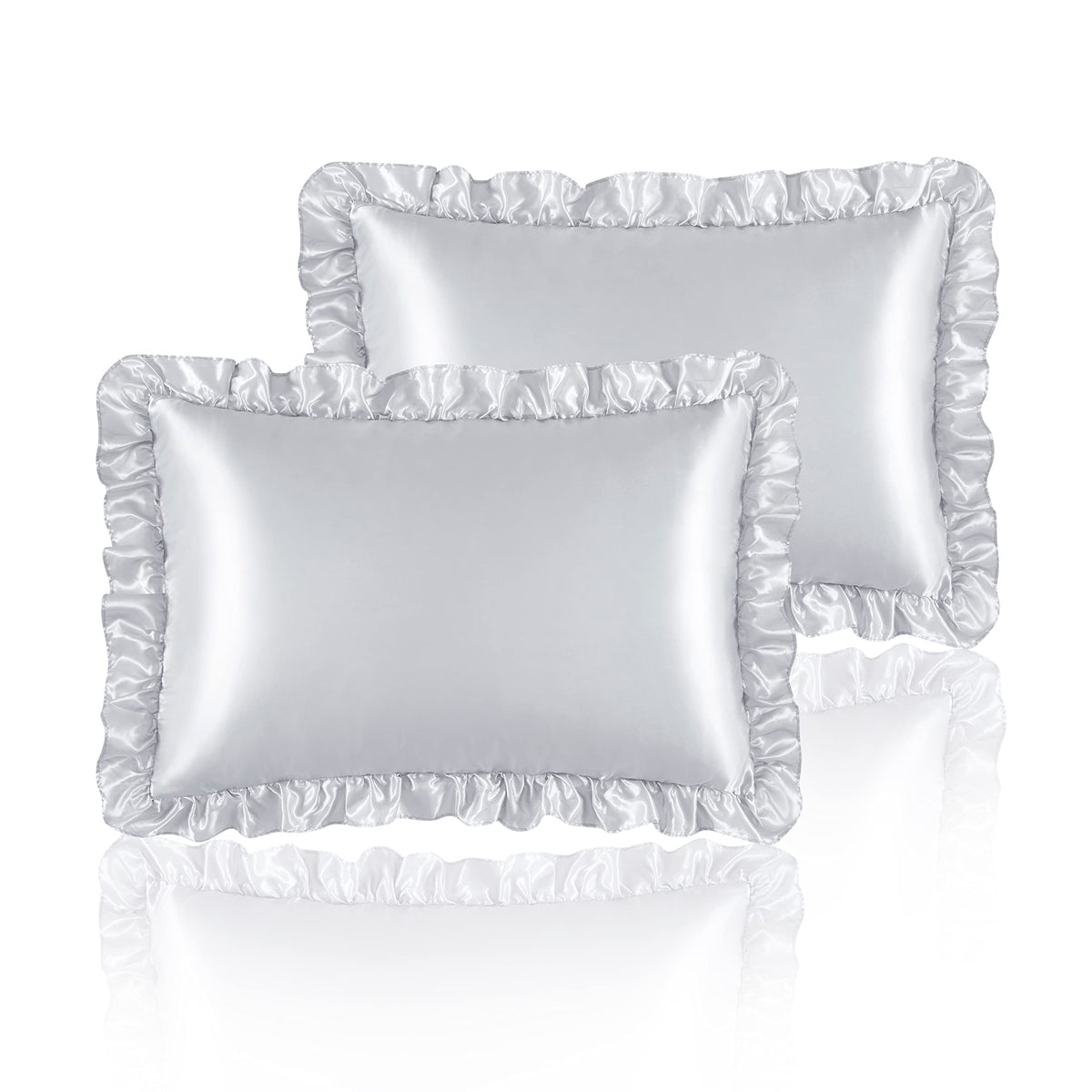 Blush Pink Satin Ruffled Pillow Cases for Hair and Skin,Blush Pink Silk Pillowcases Standard Set of 2 with Envelope Closure Princess Room Decoration