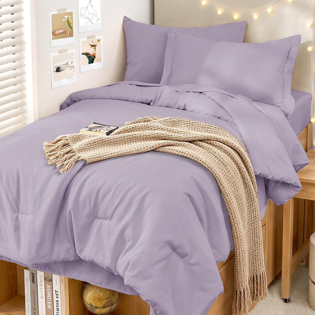 MUXHOMO King Comforter Set 7 Pieces, Soft Bed in a Bag, Beige