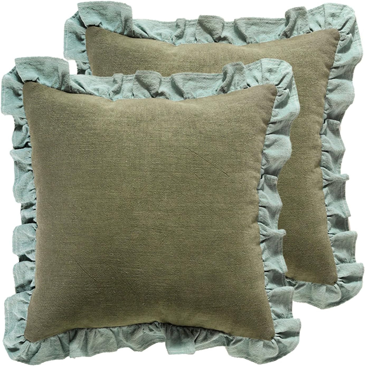 patdrea Vintage Green Linen Throw Pillow Covers,Set of 2,18"x18"-Kubum