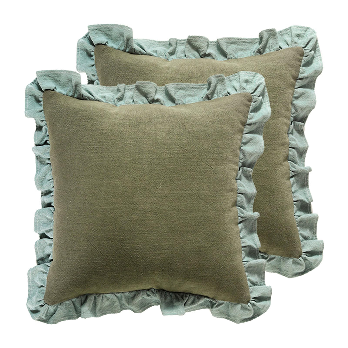 patdrea Vintage Green Linen Throw Pillow Covers,Set of 2,18"x18"-Kubum