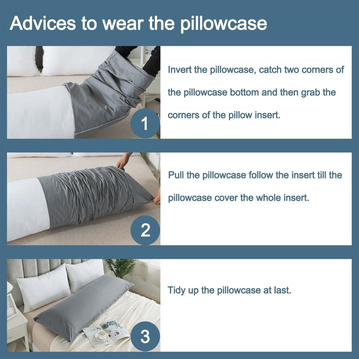 WhatsBedding Body Pillow Cover Cotton, Envelope Closure, Grey, 20x54