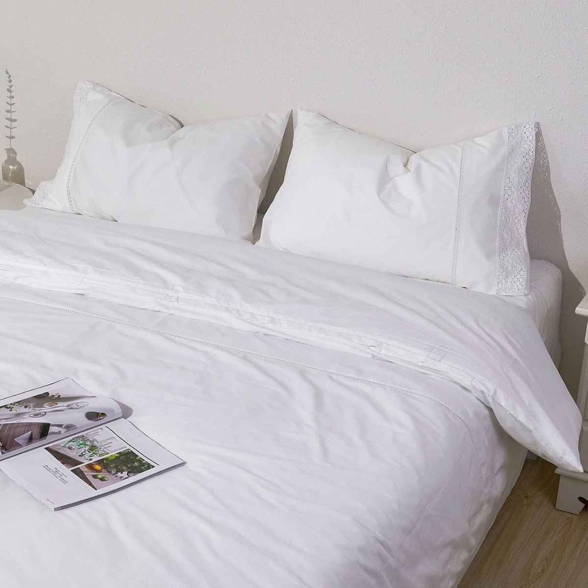 White Lace Pillow Cases Queen Size Set of 2, 100% Cotton Pillowcases, 20x30