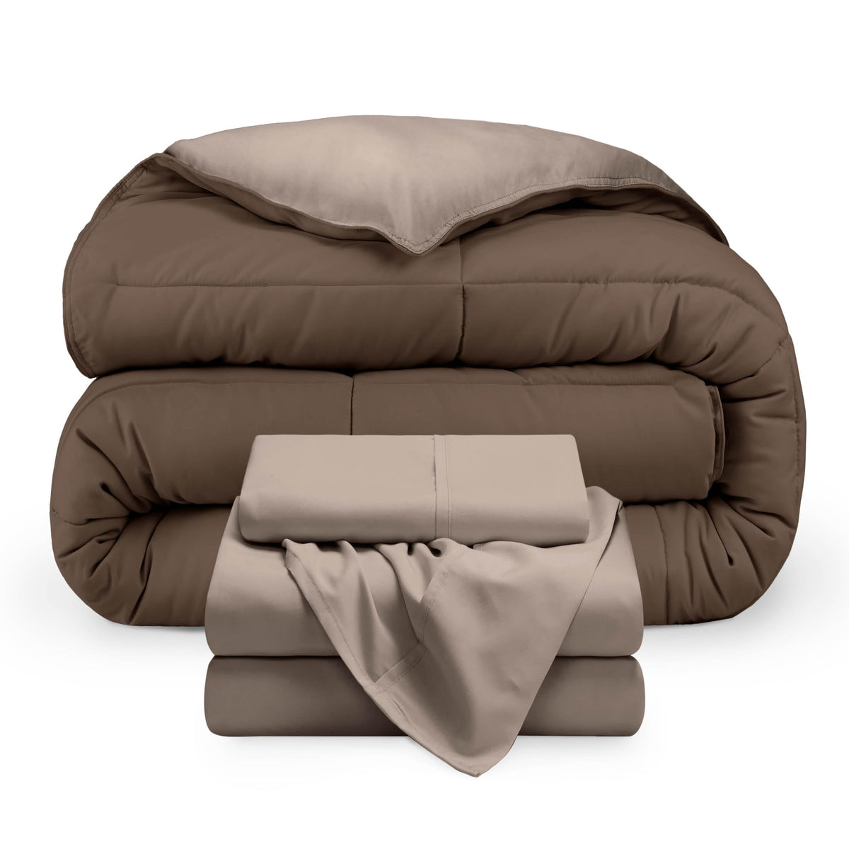 Bare Home Reversible Bed-in-A-Bag Comforter & Sheet Set - Queen - Down Alternative - Soft - Bedding Set (Queen, Light Grey/Grey)