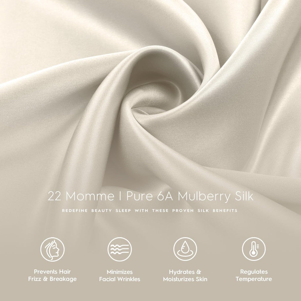 Tafts Pillow Cases - 22mm 100% Pure Mulberry 6A Silk Pillowcase for Hair & Skin with Zipper Closure, Cooling, Natural, Organic, Double Sided Silk Pillow Case (Ivory White, Queen 20x30 1pc)