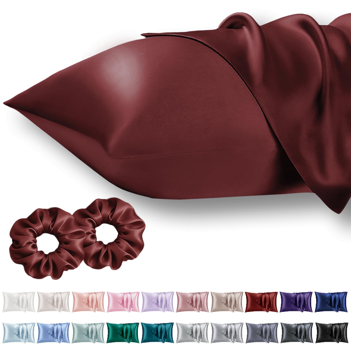 Vielit Queen Satin Pillowcase for Hair 2pc,Similar to Silk Pillow Cases,Easier Care Than Silk Pillowcase,Gifts for Women Men,Beige,20x30 & Envelope Closure and 2 Satin Scrunchies