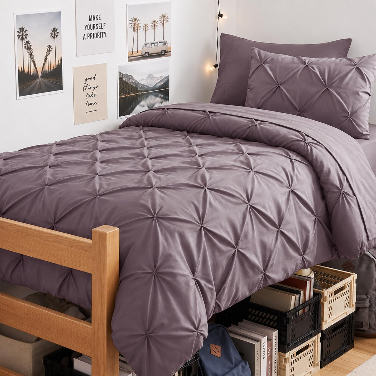 CozyLux Queen Comforter Set Black, 7 Pieces Pintuck Bed in a Bag