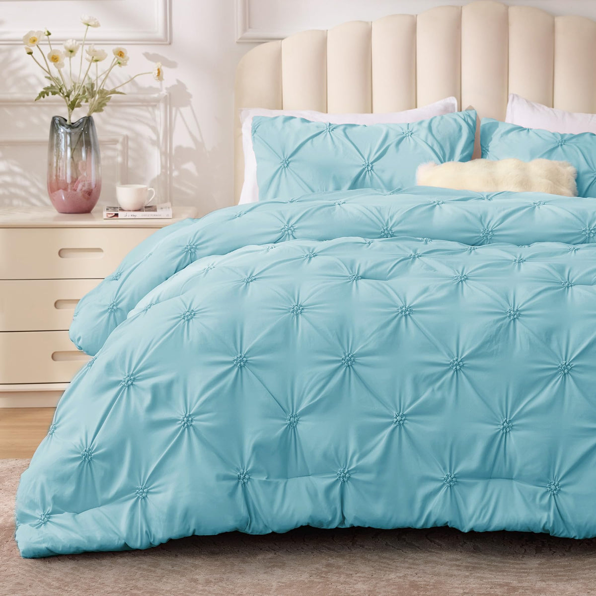 BEDELITE King Comforter Set Striped-Blush Pink,Fluffy & Soft Comforter