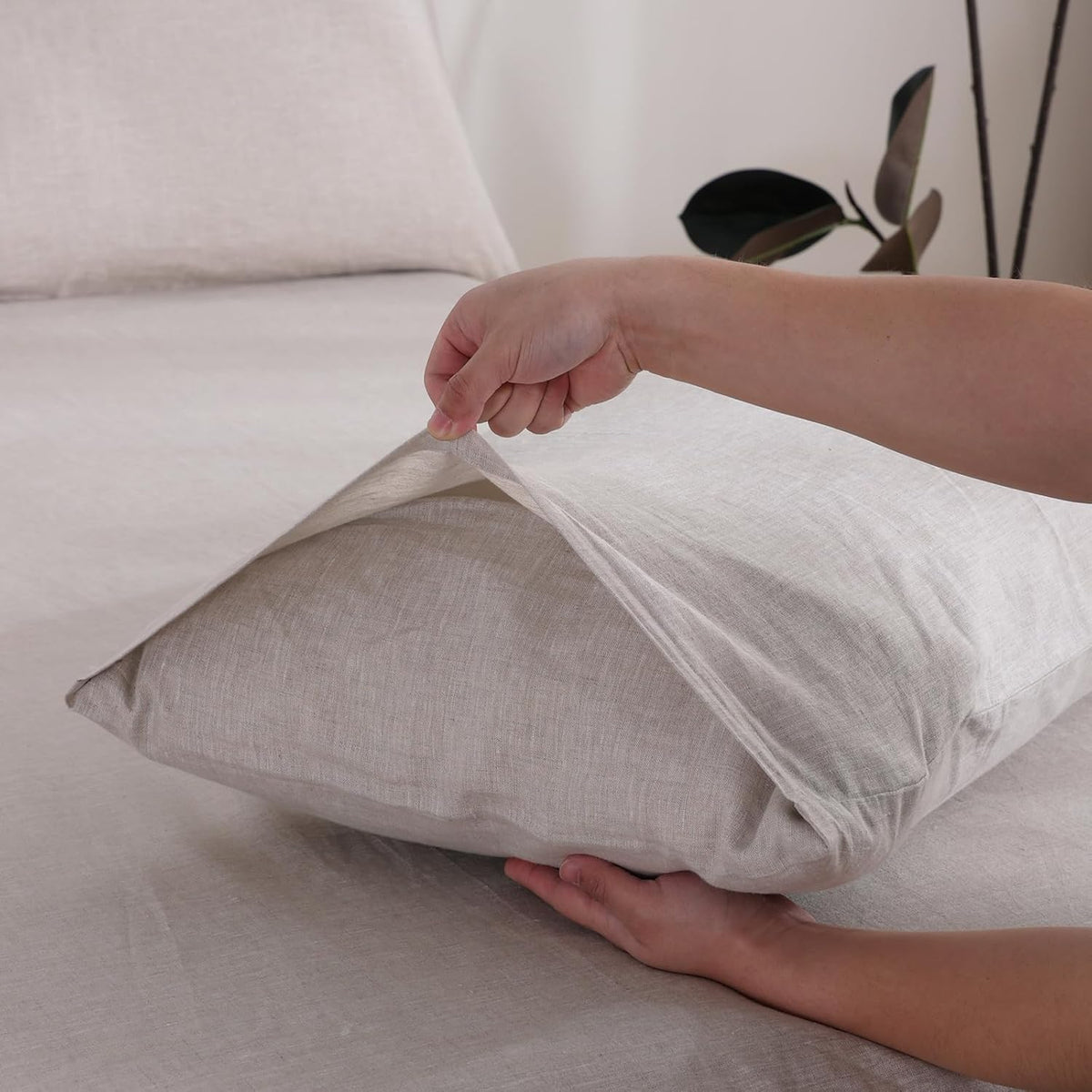 100% French Linen Pillowcase Set of 2, Natural Pure Linen Pillow Covers