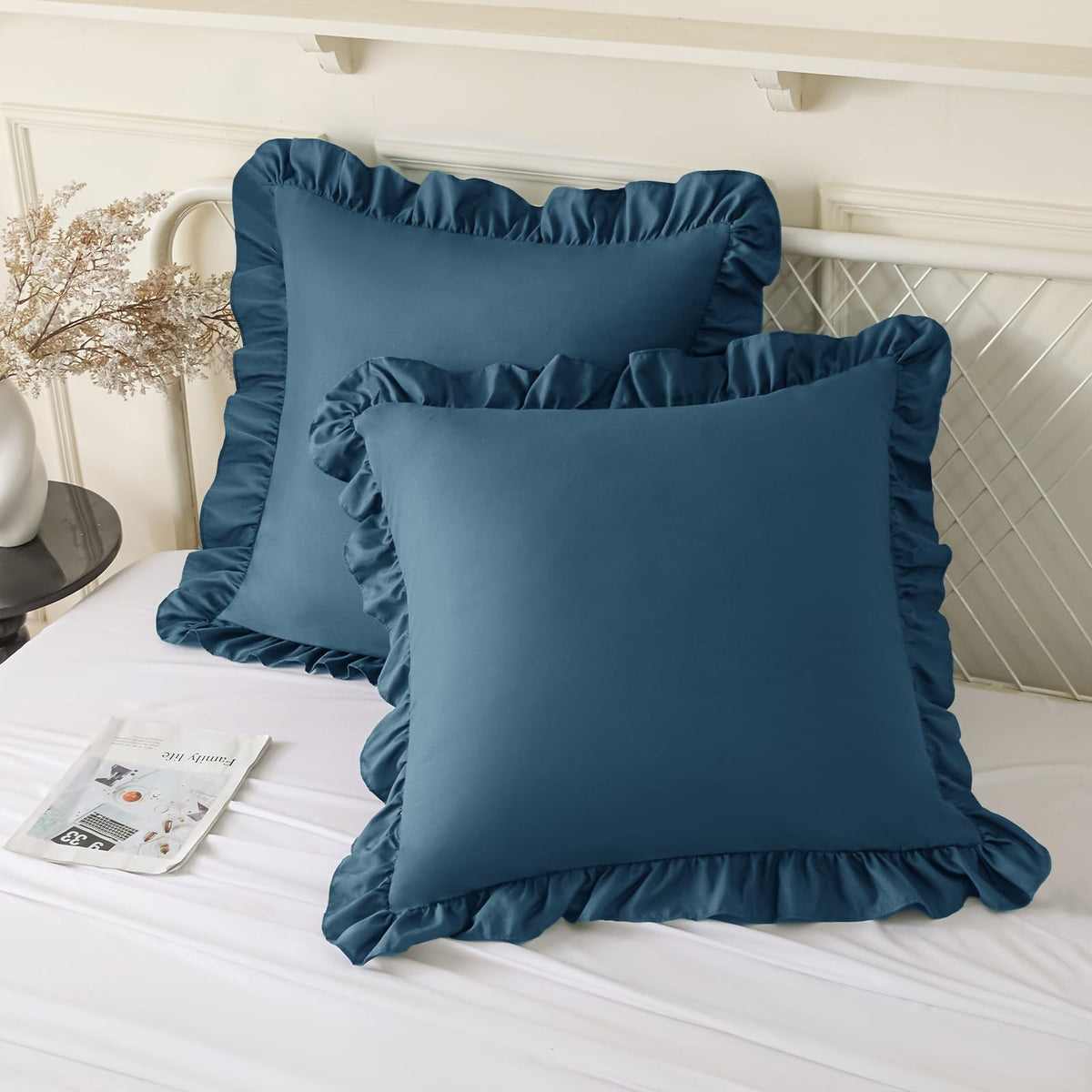 KKJIAF 2 Pack Ruffle Pillow Cases 26x26 Inches, Dusty Blue