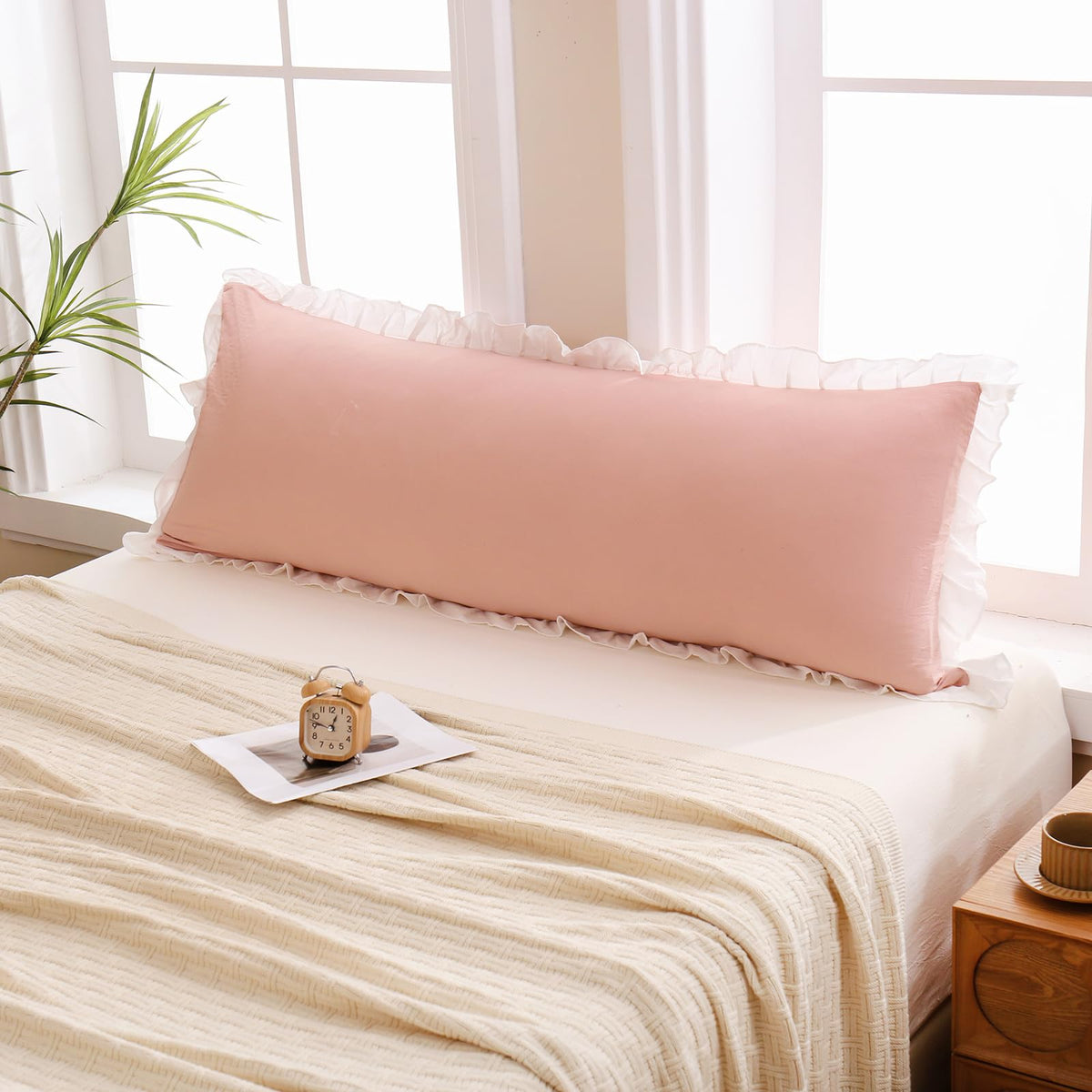Boho White Body Pillowcase 20x54in - Ruffled Fringe Decor Sham